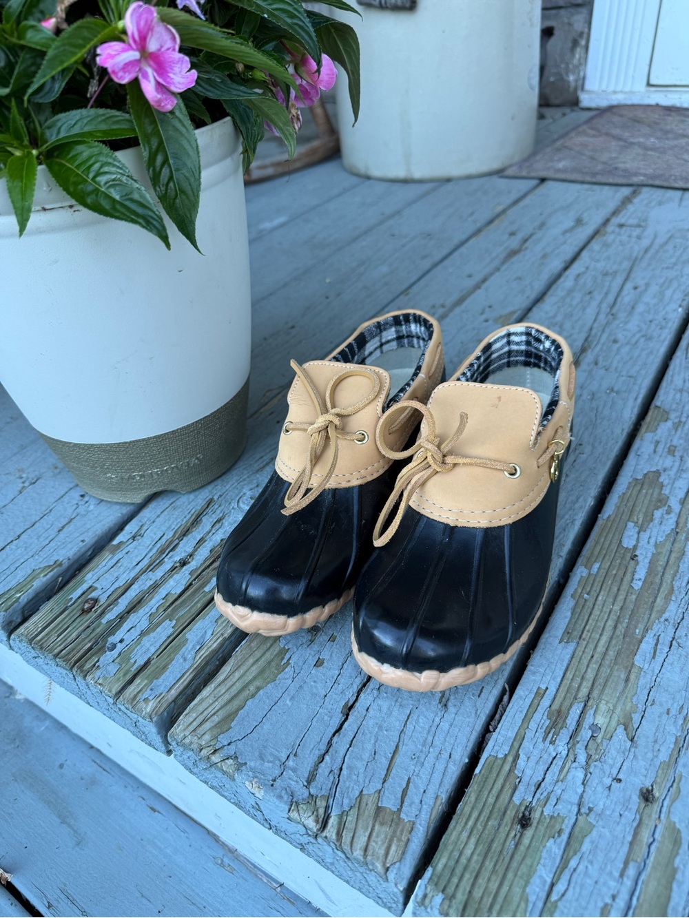 Sporto Blue and Tan Duck-Style Loafers with Lace Tie